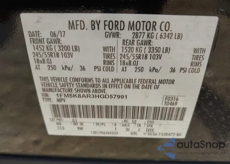 2017 Ford Police Interceptor from USA, damaged, VIN 1FM5K8AR3HGD57991